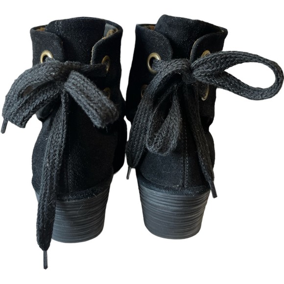 FLY LONDON Yama Wrap Heel Tie Black Suede Wedge Boots Booties 38 US 7.5 - 8 - Picture 5 of 11